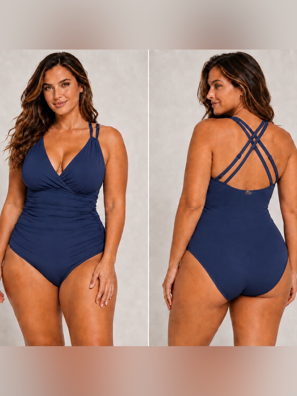 Jantzen Plus Size 18W Blue One Piece Swimsuit Strappy Back Tummy Control $89 NWT